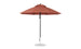 A large rust-colored Ledge Lounger Essential Fiberglass Umbrella - 9 Octagon Pulley, with a round canopy, is mounted on a black pole and silver base made from marine-grade fabrics. It stands upright against a plain white background.