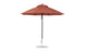 A large rust-colored Ledge Lounger Essential Fiberglass Umbrella - 9 Octagon Pulley, with a round canopy, is mounted on a black pole and silver base made from marine-grade fabrics. It stands upright against a plain white background.