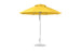 The Ledge Lounger Essential Fiberglass Umbrella - 9 Octagon Pulley showcases a marine-grade yellow outdoor canopy and sturdy silver pole on a flat base, making it perfect for shade in any setting.