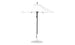 The Essential Fiberglass Umbrella - 7.5 Octagon Pulley by Ledge Lounger features a pointed top, sturdy metal pole, and a round silver base against a white backdrop. It is crafted with marine-grade fabrics for enhanced durability.