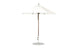 The Ledge Lounger Essential Fiberglass Umbrella - 7.5 Octagon Pulley features a large, white octagonal canopy with eight ribs and a sleek metal pole made from durable marine-grade fabrics, offering wind resistance while standing upright with a circular base against a plain background.