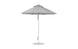 The Ledge Lounger Essential Fiberglass Umbrella features a large 7.5 octagon grey canopy made from marine-grade fabrics, with a straight metal pole on a flat circular base, ideal for outdoor use.