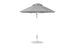 The Ledge Lounger Essential Fiberglass Umbrella features a marine-grade, wind-resistant gray octagon canopy on a slim white pole with a circular base and pulley system for easy operation.