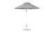 The Ledge Lounger Essential Fiberglass Umbrella features a marine-grade, wind-resistant gray octagon canopy on a slim white pole with a circular base and pulley system for easy operation.