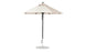 The Ledge Lounger Essential Fiberglass Umbrella - 7.5 Octagon Pulley features a beige marine-grade fabric canopy and black metal pole on a circular silver base, offering wind resistance and an easy pulley system for effortless opening and closing.