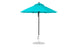 The Essential Fiberglass Umbrella - 7.5 Octagon Pulley by Ledge Lounger features a turquoise design with a black pole and round metal base, triangular peak, and modern look. Made from marine-grade fabrics, it offers wind-resistant shade to enhance outdoor spaces.