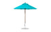 The Ledge Lounger Essential Fiberglass Umbrella - 7.5 Octagon Pulley features a blue canopy with eight marine-grade, wind-resistant sections on a silver pole and round base.
