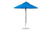 The Essential Fiberglass Umbrella - 7.5 Octagon Pulley by Ledge Lounger is a blue patio umbrella with wind-resistant, marine-grade fabrics and a black pole with a metal base. Its taut fabric with ties ensures even coverage, ideal for reliable outdoor shade and durability.