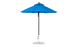 The Essential Fiberglass Umbrella - 7.5 Octagon Pulley by Ledge Lounger is a blue patio umbrella with wind-resistant, marine-grade fabrics and a black pole with a metal base. Its taut fabric with ties ensures even coverage, ideal for reliable outdoor shade and durability.