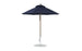 The Ledge Lounger Essential Fiberglass Umbrella showcases a sleek, wind-resistant design with marine-grade fabrics. This black 7.5 octagon umbrella includes a tall metal pole and round base, perfect for outdoor settings.