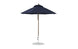 The Ledge Lounger Essential Fiberglass Umbrella showcases a sleek, wind-resistant design with marine-grade fabrics. This black 7.5 octagon umbrella includes a tall metal pole and round base, perfect for outdoor settings.