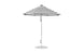 The Essential Fiberglass Umbrella by Ledge Lounger features a 7.5 octagon canopy with a black and white stripe pattern, supported by a silver marine-grade pole. Its wind-resistant and rests on a round base against a plain white background.