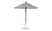 The Essential Fiberglass Umbrella by Ledge Lounger, a 7.5 octagon with black and white stripes, features marine-grade fabrics, a wind-resistant design with a straight pole and round base, set against a plain white backdrop.