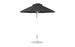 The 7.5 octagon black Essential Fiberglass Umbrella by Ledge Lounger features a silver pole, round base, and marine-grade fabric. Fully opened, its sleek design enhances any garden or patio setting.