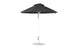 The 7.5 octagon black Essential Fiberglass Umbrella by Ledge Lounger features a silver pole, round base, and marine-grade fabric. Fully opened, its sleek design enhances any garden or patio setting.