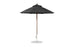 The Ledge Lounger Essential Fiberglass Umbrella - 7.5 Octagon Pulley features a black marine-grade fabric canopy and straight pole on a circular base, shown against a white background to highlight its sleek design.