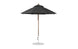 The Ledge Lounger Essential Fiberglass Umbrella - 7.5 Octagon Pulley features a black marine-grade fabric canopy and straight pole on a circular base, shown against a white background to highlight its sleek design.