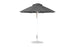 The Ledge Lounger Essential Fiberglass Umbrella features a tall, conical canopy made from marine-grade fabrics in gray, with a round metal base and central pole. Its design offers ample shade and wind resistance, highlighting the durability of the 7.5 Octagon Pulley against a plain white backdrop.