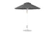 The Ledge Lounger Essential Fiberglass Umbrella features a tall, conical canopy made from marine-grade fabrics in gray, with a round metal base and central pole. Its design offers ample shade and wind resistance, highlighting the durability of the 7.5 Octagon Pulley against a plain white backdrop.