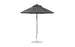 The Essential Fiberglass Umbrella - 7.5 Octagon Pulley by Ledge Lounger features a marine-grade fabric canopy and wooden pole on a white background, showcasing a classic design with a metal base for both durability and elegance.