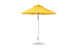 The Ledge Lounger Essential Fiberglass Umbrella includes a silver pole and base, crafted from marine-grade fabrics. This 7.5’ octagon pulley umbrella is fully open, displaying its yellow canopy, bright color, and impressive wind resistance for outdoor use.