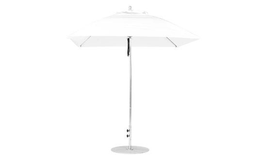 The Ledge Lounger Essential Fiberglass Umbrella - 7.5 Square Pulley features a white square canopy with curved edges, a silver metal pole, and marine-grade fabric for sun protection. It includes a crank mechanism for easy opening, ideal for in-pool and on-deck use.