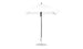 The Ledge Lounger Essential Fiberglass Umbrella, featuring a 7.5’ square pulley design, presents a sleek modern look with a marine-grade fabric canopy on a black pole and round silver base.