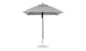 The Essential Fiberglass Umbrella by Ledge Lounger has a sleek, minimalist design with a square canopy made from marine-grade fabrics. It features a straight pole and a flat base, showcased fully open against a plain white background.