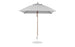 The Ledge Lounger Essential Fiberglass Umbrella - 7.5 Square Pulley, made with marine-grade fabric, features a wooden pole and metal base. Set against a white background, its gray design highlights its simplicity and sturdiness when fully open.