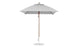 The Ledge Lounger Essential Fiberglass Umbrella - 7.5 Square Pulley, made with marine-grade fabric, features a wooden pole and metal base. Set against a white background, its gray design highlights its simplicity and sturdiness when fully open.