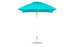The 7.5 Square Pulley Essential Fiberglass Umbrella by Ledge Lounger boasts a turquoise, open canopy of marine-grade fabric, a silver pole with a round base, and adjustable height for versatile in-pool and on-deck use.
