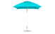 The 7.5 Square Pulley Essential Fiberglass Umbrella by Ledge Lounger boasts a turquoise, open canopy of marine-grade fabric, a silver pole with a round base, and adjustable height for versatile in-pool and on-deck use.