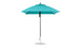 The Ledge Lounger Essential Fiberglass Umbrella features a 7.5 square canopy in turquoise with a metal base and straight pole. Its open design reveals an eight-rib support structure, crafted with marine-grade fabrics for ultimate durability.
