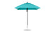 The Ledge Lounger Essential Fiberglass Umbrella features a 7.5 square canopy in turquoise with a metal base and straight pole. Its open design reveals an eight-rib support structure, crafted with marine-grade fabrics for ultimate durability.