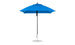 The Essential Fiberglass Umbrella by Ledge Lounger features a 7.5 square design with marine-grade fabric on a pointed top. Its sturdy metal pole rests on a round silver base, combining stylish durability for elegant outdoor shade.