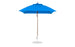 The Essential Fiberglass Umbrella - 7.5 Square Pulley by Ledge Lounger, featuring a bright blue canopy and sturdy wooden base, stands open against a plain white background.