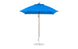 The Essential Fiberglass Umbrella - 7.5 Square Pulley by Ledge Lounger, featuring a bright blue canopy and sturdy wooden base, stands open against a plain white background.