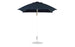 Against a white backdrop, the Ledge Lounger Essential Fiberglass Umbrella - 7.5 Square Pulley, with a black canopy, silver pole, and round base is showcased. Its marine-grade fabric and sleek design promise durability and style in any outdoor setting.