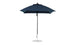 A fully opened Essential Fiberglass Umbrella - 7.5 Square Pulley, by Ledge Lounger, crafted with marine-grade fabrics in dark blue, is supported by a metal pole and round base against a plain white background.