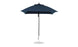 A fully opened Essential Fiberglass Umbrella - 7.5 Square Pulley, by Ledge Lounger, crafted with marine-grade fabrics in dark blue, is supported by a metal pole and round base against a plain white background.