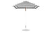 The Essential Fiberglass Umbrella by Ledge Lounger features a striped black and white design with a round base, central metallic pole, and wooden handle. Crafted for durability and style from marine-grade fabrics, its circular canopy is fully open against a white background.