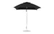 A fully open Essential Fiberglass Umbrella by Ledge Lounger, with a sleek aluminum pole and circular base, boasts marine-grade fabric. Its minimalist and modern design provides durable outdoor shade and style.