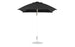The Ledge Lounger Essential Fiberglass Umbrella - 7.5 Square Pulley features a minimalist black hexagonal canopy made from marine-grade fabric, a silver pole, and a round metal base, offering durability and chic style for outdoor settings.