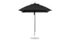 The Ledge Lounger Essential Fiberglass Umbrella features a sleek black design with a 7.5 square canopy made from marine-grade fabric and a slim metal pole on a circular base, opened against a plain white backdrop for durability and style.