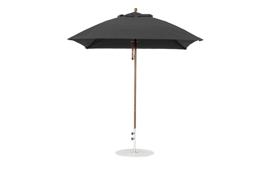The Ledge Lounger Essential Fiberglass Umbrella - 7.5 Square Pulley stands upright with a sleek, modern design, featuring a durable open canopy crafted from marine-grade fabrics.