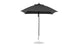The Ledge Lounger Essential Fiberglass Umbrella features a 7.5 square canopy made from marine-grade fabric, with a sleek black design and silver pole, standing on a circular metal base against a pristine white background.