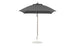 The Ledge Lounger Essential Fiberglass Umbrella - 7.5 Square Pulley is a gray outdoor umbrella featuring a sleek metal pole, smooth circular base, and a round canopy made from marine-grade fabrics, ensuring durability and style against its plain white background.