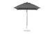 The Ledge Lounger Essential Fiberglass Umbrella - 7.5 Square Pulley is a gray outdoor umbrella featuring a sleek metal pole, smooth circular base, and a round canopy made from marine-grade fabrics, ensuring durability and style against its plain white background.