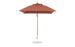 The Ledge Lounger Essential Fiberglass Umbrella, featuring a 7.5 square canopy in red with a straight pole, is open on a round metal base against a plain white background. Made from marine-grade fabrics, it offers durability and style for any garden setting.