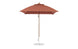 The Ledge Lounger Essential Fiberglass Umbrella, featuring a 7.5 square canopy in red with a straight pole, is open on a round metal base against a plain white background. Made from marine-grade fabrics, it offers durability and style for any garden setting.